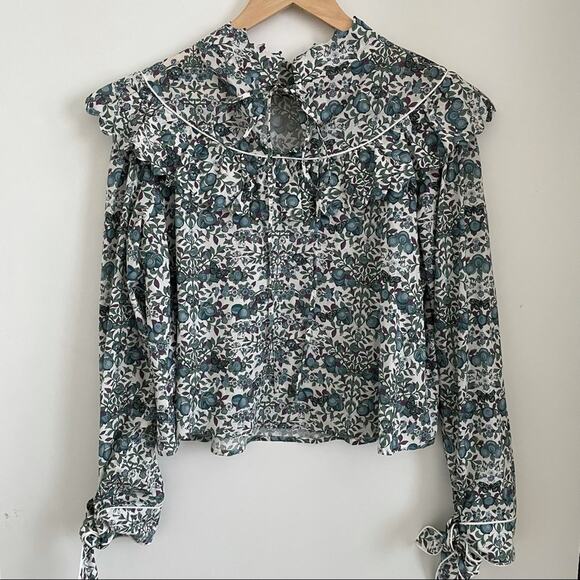 Horror Vacui Electra Floral Blouse Blue White - Picture 2 of 4